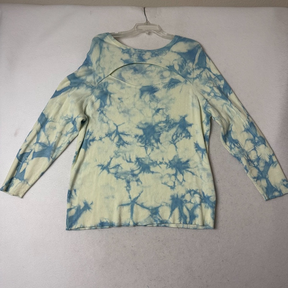 INC International‎ Concepts Blue Tie Dye Cutout Ribbed Top 4X Plus  Long Sleeve